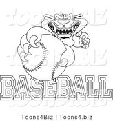 Line Art Vector Illustration of a Cartoon Panther Mascot with Baseball Text by Mascot Junction