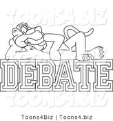 Line Art Vector Illustration of a Cartoon Panther Mascot with Debate Text by Mascot Junction
