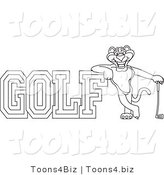 Line Art Vector Illustration of a Cartoon Panther Mascot with Golf Text by Mascot Junction