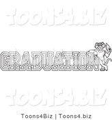 Line Art Vector Illustration of a Cartoon Panther Mascot with Graduation Text by Mascot Junction
