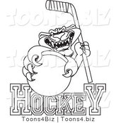 Line Art Vector Illustration of a Cartoon Panther Mascot with Hockey Text by Mascot Junction