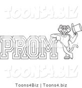 Line Art Vector Illustration of a Cartoon Panther Mascot with Prom Text by Mascot Junction