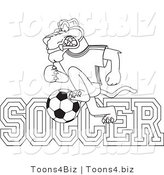 Line Art Vector Illustration of a Cartoon Panther Mascot with Soccer Text by Mascot Junction