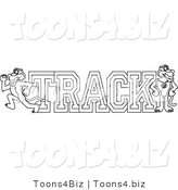 Line Art Vector Illustration of a Cartoon Panther Mascot with Track Text by Mascot Junction