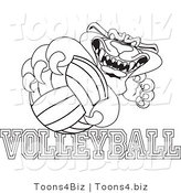 Line Art Vector Illustration of a Cartoon Panther Mascot with Volleyball Text by Mascot Junction