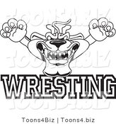 Line Art Vector Illustration of a Cartoon Panther Mascot with Wrestling Text by Mascot Junction