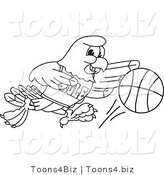 Vector Illustration of a Bald Eagle Dribbling a Ball Outline by Mascot Junction