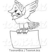 Vector Illustration of a Bald Eagle Flying a Sign Outline by Mascot Junction