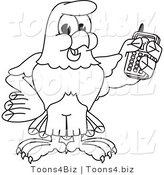 Vector Illustration of a Bald Eagle Holding a Cell Phone Outline by Mascot Junction