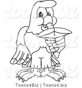 Vector Illustration of a Bald Eagle Holding a Shark Tooth Outline by Mascot Junction