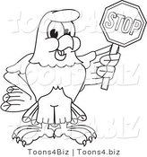 Vector Illustration of a Bald Eagle Holding a Stop Sign Outline by Mascot Junction