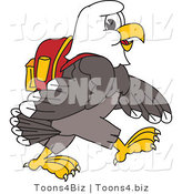 Vector Illustration of a Bald Eagle Mascot Walking and Wearing a Backpack by Mascot Junction