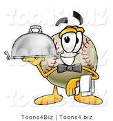 Vector Illustration of a Baseball Mascot Dressed As a Waiter and Holding a Serving Platter by Mascot Junction