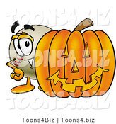 Vector Illustration of a Baseball Mascot with a Carved Halloween Pumpkin by Mascot Junction