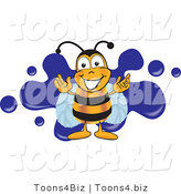 Vector Illustration of a Bee Smiling over Blue SplattersBee Smiling over Blue Splatters by Mascot Junction