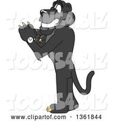 Vector Illustration of a Black Panther School Mascot Checking the Time on His Watch, Symbolizing Being Dependable by Mascot Junction