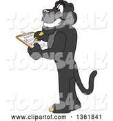 Vector Illustration of a Black Panther School Mascot Completing a to Do List, Symbolizing Being Dependable by Mascot Junction