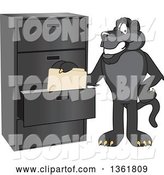 Vector Illustration of a Black Panther School Mascot Filing Folders, Symbolizing Organization by Mascot Junction