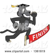 Vector Illustration of a Black Panther School Mascot Graduate Racing to a Finish Line, Symbolizing Determination by Mascot Junction