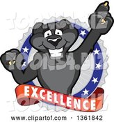 Vector Illustration of a Black Panther School Mascot Holding up a Finger on an Excellence Badge by Mascot Junction