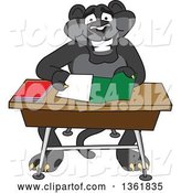 Vector Illustration of a Black Panther School Mascot Organizing and Studying by Mascot Junction