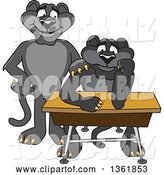 Vector Illustration of a Black Panther School Mascot Standing by a Worried Student, Symbolizing Compassion by Mascot Junction