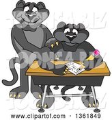 Vector Illustration of a Black Panther School Mascot Tutoring a Worried Student, Symbolizing Compassion by Mascot Junction