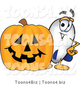 Vector Illustration of a Blimp Mascot with a Carved Halloween Pumpkin by Mascot Junction