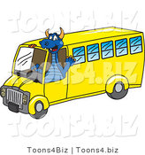 Vector Illustration of a Blue Cartoon Dragon Mascot Driving a School Bus by Mascot Junction