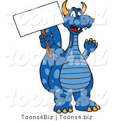Vector Illustration of a Blue Cartoon Dragon Mascot Holding a Sign by Mascot Junction
