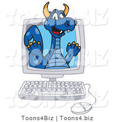 Vector Illustration of a Blue Cartoon Dragon Mascot in a Computer Screen by Mascot Junction