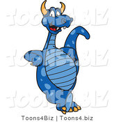 Vector Illustration of a Blue Cartoon Dragon Mascot Leaning by Mascot Junction