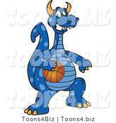 Vector Illustration of a Blue Cartoon Dragon Mascot Playing Basketball by Mascot Junction