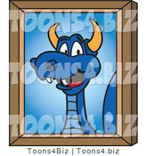 Vector Illustration of a Blue Cartoon Dragon Mascot Portrait by Mascot Junction