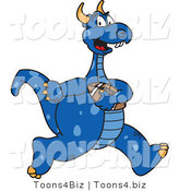 Vector Illustration of a Blue Cartoon Dragon Mascot Running with a Football by Mascot Junction