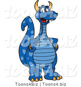 Vector Illustration of a Blue Cartoon Dragon Mascot with Hands on His Hips by Mascot Junction