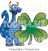 Vector Illustration of a Blue Cartoon Dragon Mascot Wth a St Patricks Day Clover by Mascot Junction