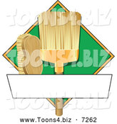 Vector Illustration of a Broom and Scrub Brush Cleaning Sign or Logo by Mascot Junction