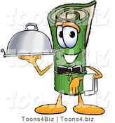 Vector Illustration of a Carpet Roll Mascot Dressed As a Waiter and Holding a Platter by Mascot Junction