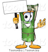 Vector Illustration of a Carpet Roll Mascot Holding a Blank Sign by Mascot Junction