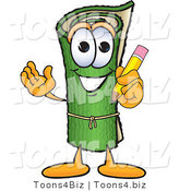 Vector Illustration of a Carpet Roll Mascot Holding a Pencil by Mascot Junction