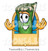 Vector Illustration of a Carpet Roll Mascot with a Blank Tan Label by Mascot Junction