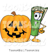 Vector Illustration of a Carpet Roll Mascot with a Carved Halloween Pumpkin by Mascot Junction