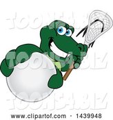 Vector Illustration of a Cartoon Alligator Mascot Grabbing a Lacrosse Ball and Holding a Stick by Mascot Junction