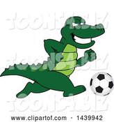 Vector Illustration of a Cartoon Alligator Mascot Playing Soccer by Mascot Junction