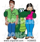 Vector Illustration of a Cartoon Alligator Mascot with Happy Parents or Teachers by Mascot Junction