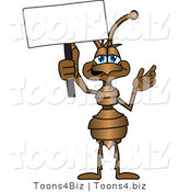 Vector Illustration of a Cartoon Ant Mascot Holding up a Blank White Advertising Sign by Mascot Junction