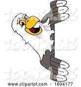 Vector Illustration of a Cartoon Bald Eagle Mascot Looking Around a Sign by Mascot Junction