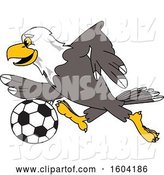 Vector Illustration of a Cartoon Bald Eagle Mascot Playing Soccer by Mascot Junction