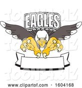 Vector Illustration of a Cartoon Bald Eagle Mascot Swooping over a Banner by Mascot Junction